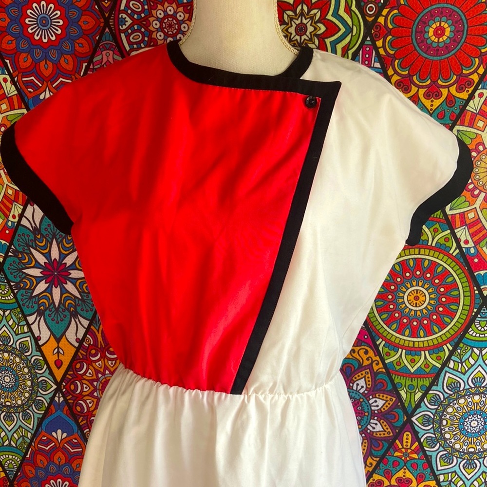🌟SOLD🌟 Vintage 1980s White & Salmon Pink Dress Sz 12 - Picture 5 of 9